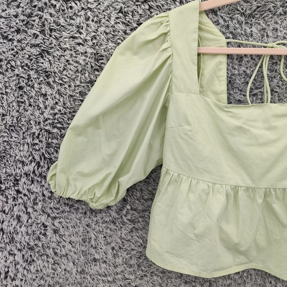 Abercrombie Fitch Women Milkmaid Ethereal Dainty Cottage Top S Green Puff Sleeve